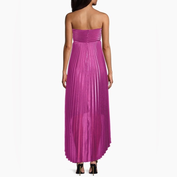 One33 Social Rosette Pleated Strapless High-Low Midi Dress Fuscia Size 2 | Galm - Picture 4 of 6